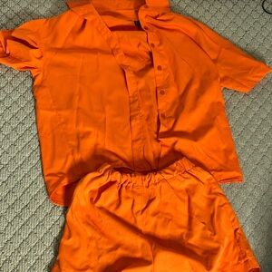 SHEIN Bright Orange Button-Up Shirt and Shorts Set